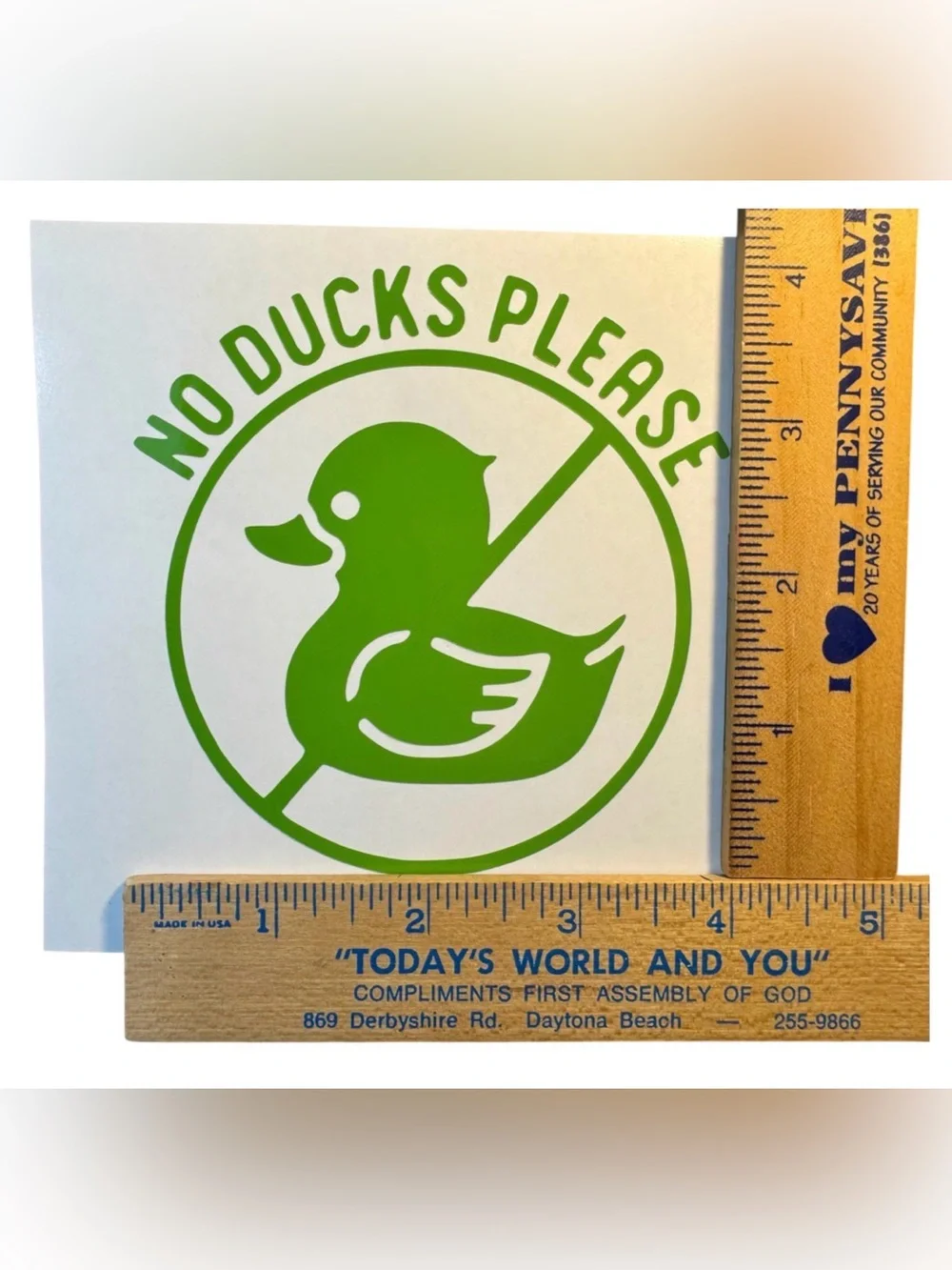 No Ducks Please Lime Green Vinyl Car Truck Window Laptop Decal Bumper Sticker
